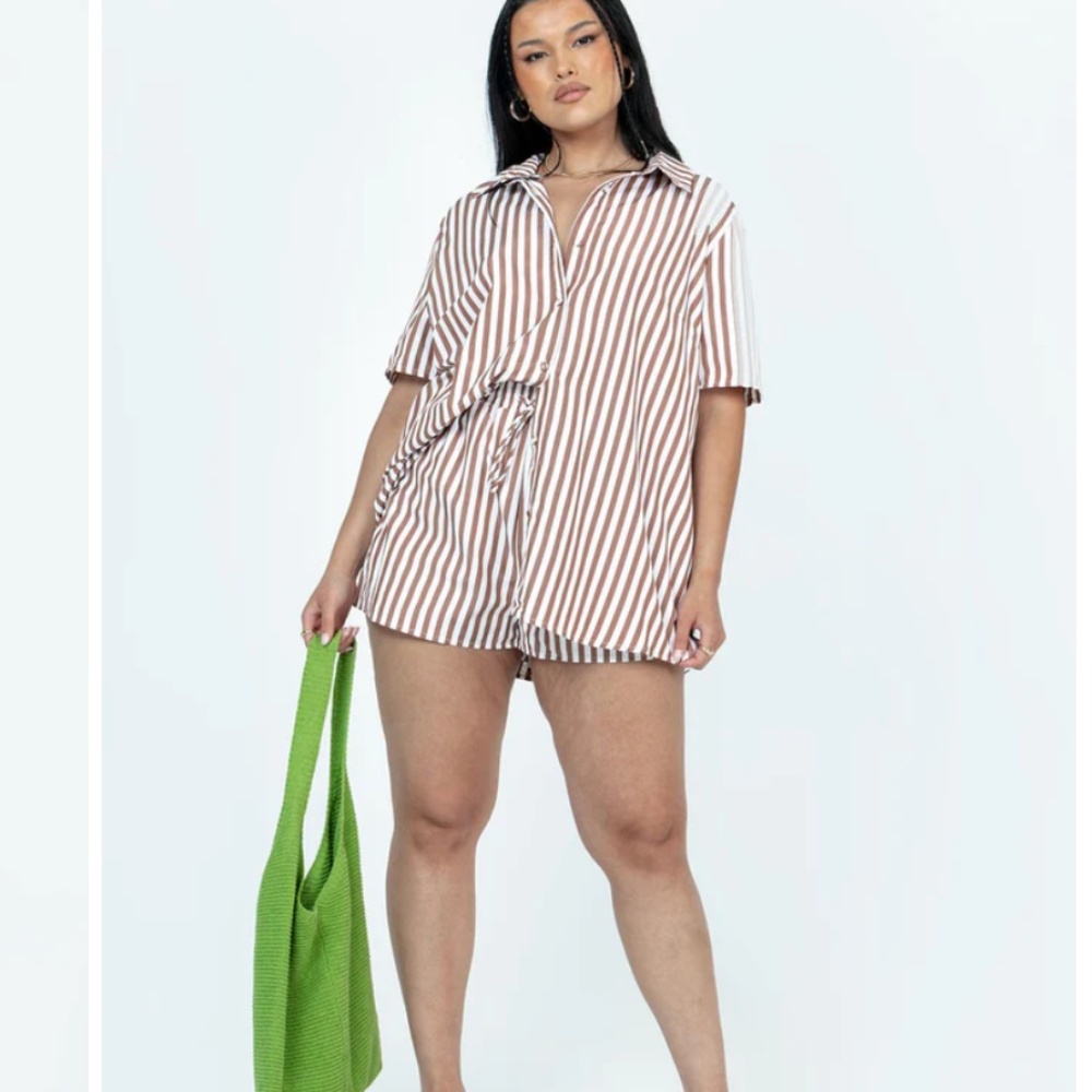 CHLOE SHORT SLEEVE SET BROWN STRIPE